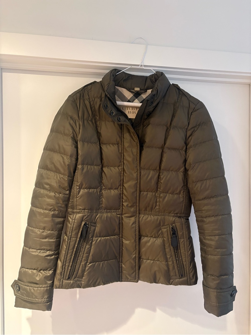 Burberry Olive Green Quilted Puffer Jacket
